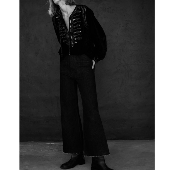 NWT Zara luxury minimalist bohemian embroidered velvet blouse/top - Picture 3 of 14